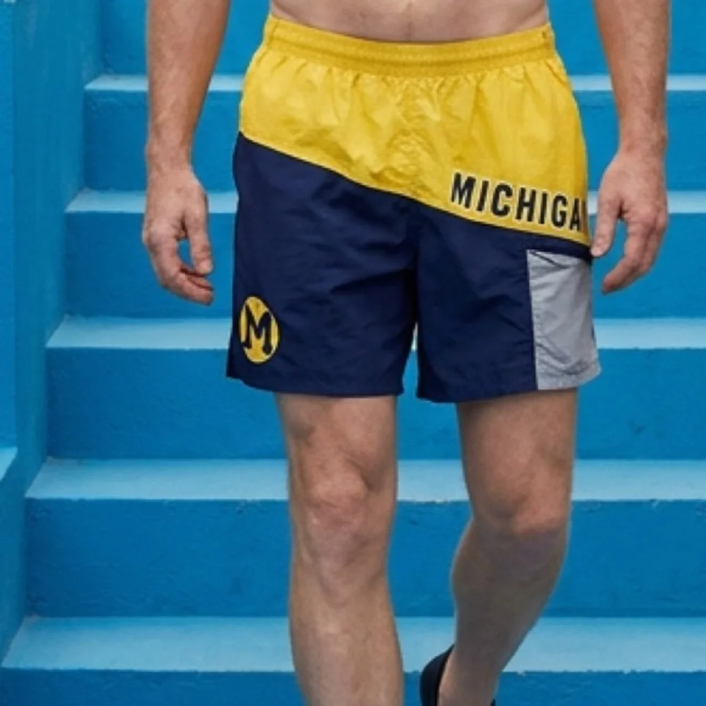 NWT Mitchell & Ness Men’s Michigan Wolverines Yellow Blue Shorts NCAA Lined - XL